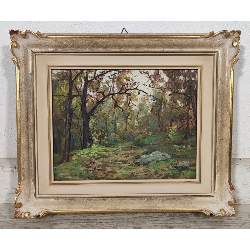 QUADRO DIPINTO OLIO Artino Giroldi PAESAGGIO BOSCO AUTUNNO Lago Maggiore CORNICE