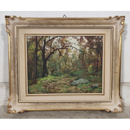QUADRO DIPINTO OLIO Artino Giroldi PAESAGGIO BOSCO AUTUNNO Lago Maggiore CORNICE