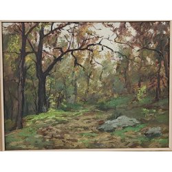 QUADRO DIPINTO OLIO Artino Giroldi PAESAGGIO BOSCO AUTUNNO Lago Maggiore CORNICE