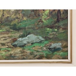 QUADRO DIPINTO OLIO Artino Giroldi PAESAGGIO BOSCO AUTUNNO Lago Maggiore CORNICE