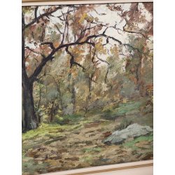 QUADRO DIPINTO OLIO Artino Giroldi PAESAGGIO BOSCO AUTUNNO Lago Maggiore CORNICE
