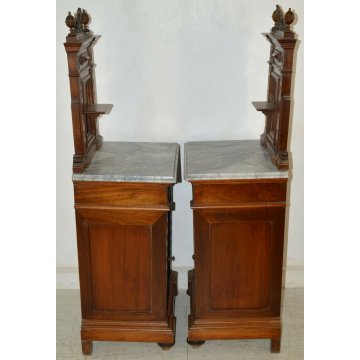 ANTICA COPPIA COMODINI liberty LEGNO NOCE MARMO originale 1900 OLD NIGHTSTANDS