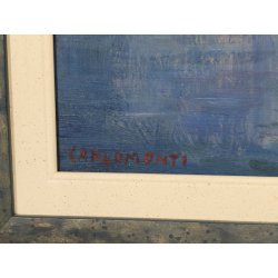 QUADRO DIPINTO olio tavola Carlo Monti BARCA a VELA Riflesso nel Lago MAGGIORE