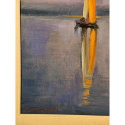QUADRO DIPINTO olio tavola Carlo Monti BARCA a VELA Riflesso nel Lago MAGGIORE