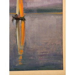 QUADRO DIPINTO olio tavola Carlo Monti BARCA a VELA Riflesso nel Lago MAGGIORE