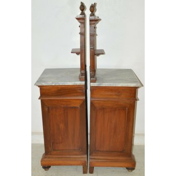 ANTICA COPPIA COMODINI liberty LEGNO NOCE MARMO originale 1900 OLD NIGHTSTANDS