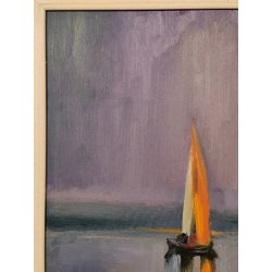 QUADRO DIPINTO olio tavola Carlo Monti BARCA a VELA Riflesso nel Lago MAGGIORE