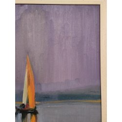 QUADRO DIPINTO olio tavola Carlo Monti BARCA a VELA Riflesso nel Lago MAGGIORE