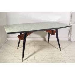 TAVOLO PRANZO DESIGN ANNI 60 Vittorio Dassi LEGNO OTTONE VETRO TABLE VINTAGE