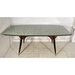 TAVOLO PRANZO DESIGN ANNI 60 Vittorio Dassi LEGNO OTTONE VETRO TABLE VINTAGE