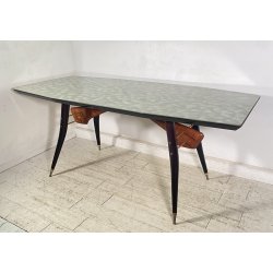 TAVOLO PRANZO DESIGN ANNI 60 Vittorio Dassi LEGNO OTTONE VETRO TABLE VINTAGE