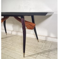 TAVOLO PRANZO DESIGN ANNI 60 Vittorio Dassi LEGNO OTTONE VETRO TABLE VINTAGE