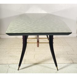 TAVOLO PRANZO DESIGN ANNI 60 Vittorio Dassi LEGNO OTTONE VETRO TABLE VINTAGE