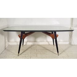 TAVOLO PRANZO DESIGN ANNI 60 Vittorio Dassi LEGNO OTTONE VETRO TABLE VINTAGE