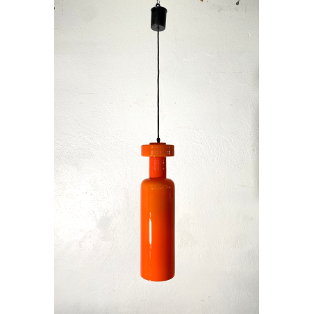 LAMPADARIO PENDENTE SOSPENSIONE VETRO INCAMICIATO ARANCIONE BIANCO MID CENTURY