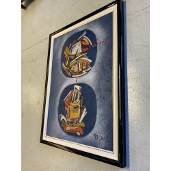 QUADRO ASTRATTO TECNICA MISTA Vittorio M. Carlo NATURA MORTA PESCI '71