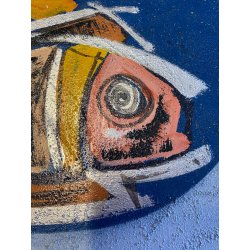 QUADRO ASTRATTO TECNICA MISTA Vittorio M. Carlo NATURA MORTA PESCI '71