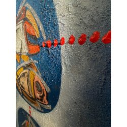 QUADRO ASTRATTO TECNICA MISTA Vittorio M. Carlo NATURA MORTA PESCI '71