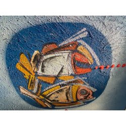 QUADRO ASTRATTO TECNICA MISTA Vittorio M. Carlo NATURA MORTA PESCI '71