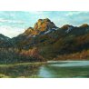 ANTICO DIPINTO FIRMATO PAESAGGIO MONTAGNA LAGO ALPI QUADRO OLIO TELA EPOCA 1920