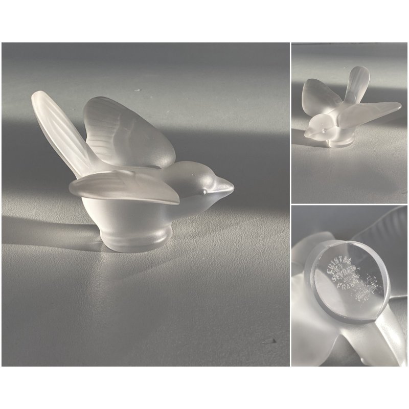 FIGURA CRISTALLO UCCELLO BIRD FROSTED CRYSTAL Sevres FRANCE PAPERWEIGHT 7 cm/h