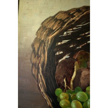ANTICO QUADRO NATURA MORTA A.Vanotto FRUTTA CESTO FUNGHI PESCHE UVA OLD PAINTING