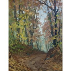 QUADRO OLIO PAESAGGIO Artino Giroldi "Andando a casa mia" BOSCO LAGO MAGGIORE