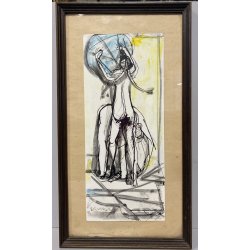 DISEGNO TECNICA MISTA Corrado Selvini  NUDO FIGURA FEMMINILE  ASTRATTO '900