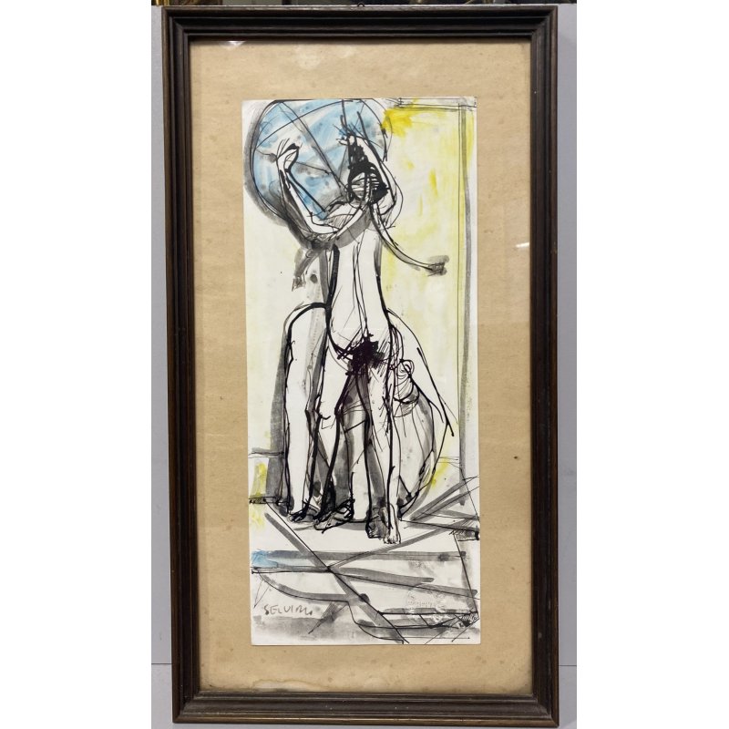 DISEGNO TECNICA MISTA Corrado Selvini  NUDO FIGURA FEMMINILE  ASTRATTO '900