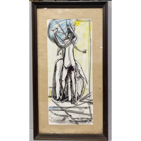 DISEGNO TECNICA MISTA Corrado Selvini  NUDO FIGURA FEMMINILE  ASTRATTO '900