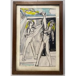 DISEGNO ASTRATTO TECNICA MISTA Corrado Selvini  FIGURE NUDO FEMMINILE '900