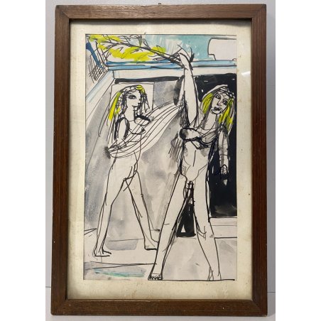 DISEGNO ASTRATTO TECNICA MISTA Corrado Selvini  FIGURE NUDO FEMMINILE '900