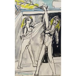 DISEGNO ASTRATTO TECNICA MISTA Corrado Selvini  FIGURE NUDO FEMMINILE '900