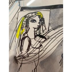 DISEGNO ASTRATTO TECNICA MISTA Corrado Selvini  FIGURE NUDO FEMMINILE '900