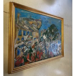 GRANDE DIPINTO OLIO Corrado Selvini PAESAGGIO ASTRATTO LAGO MAGGIORE MEINA LESA