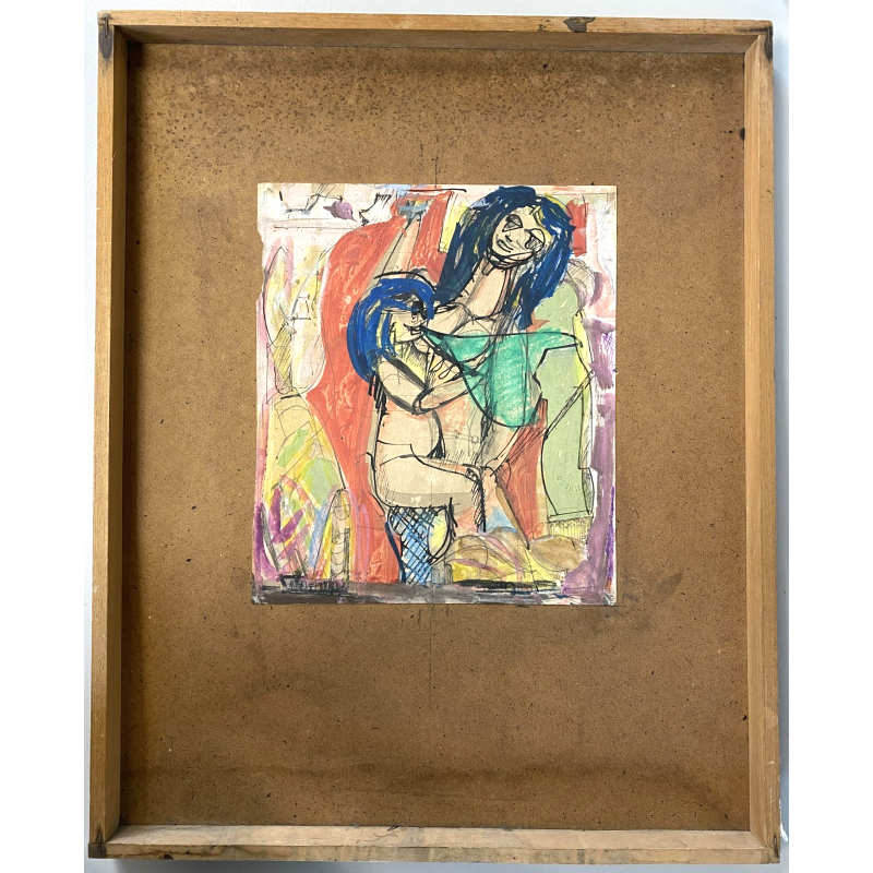 DISEGNO ASTRATTO TECNICA MISTA CARTA Corrado Selvini  FIGURE FEMMINILI NUDO '900