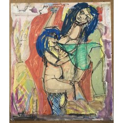 DISEGNO ASTRATTO TECNICA MISTA CARTA Corrado Selvini  FIGURE FEMMINILI NUDO '900