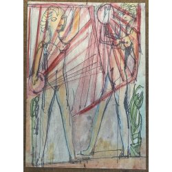 DISEGNO ASTRATTO Corrado Selvini  TECNICA MISTA CARTA FIGURE FEMMINILI NUDO '900