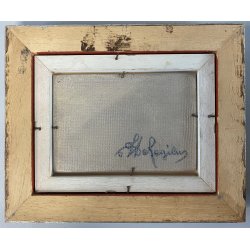 QUADRO DIPINTO OLIO De Regibus PAESAGGIO LACUSTRE AUTUNNO 21,5x17,5cm EPOCA '70