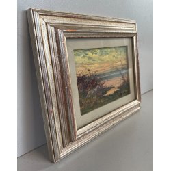 QUADRO DIPINTO OLIO De Regibus PAESAGGIO LACUSTRE AUTUNNO 21,5x17,5cm EPOCA '70