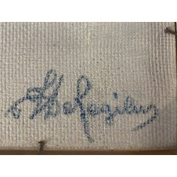 QUADRO DIPINTO OLIO De Regibus PAESAGGIO LACUSTRE AUTUNNO 21,5x17,5cm EPOCA '70