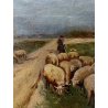 ANTICO QUADRO OLIO TAVOLETTA GENERE PAESAGGIO PASTORALE GREGGE PASTORE PECORE
