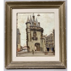 ANTICO DIPINTO OLIO Valdemi SCORCIO Porte Cailhau BORDEAUX FRANCIA