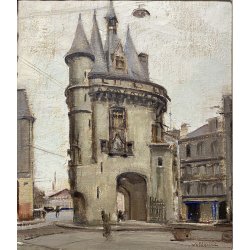 ANTICO DIPINTO OLIO Valdemi SCORCIO Porte Cailhau BORDEAUX FRANCIA