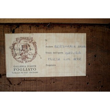 ANTICO QUADRO DIPINTO OLIO TAVOLA Bertinario Augusto NATURA MORTA FRUTTA PERE 