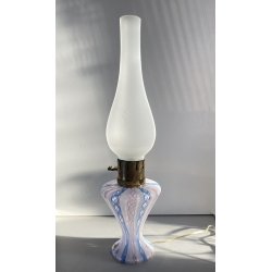 LAMPADA LUME TAVOLO ABATJOUR VETRO MURANO RETICELLO ZANFIRICO ELETTRIFICATA '50