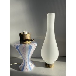 LAMPADA LUME TAVOLO ABATJOUR VETRO MURANO RETICELLO ZANFIRICO ELETTRIFICATA '50