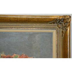 ANTICO QUADRO DIPINTO Jean Affeltranger Töss NATURA MORTA fiori ROSE olio tavola