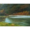 ANTICO DIPINTO FIRMATO PAESAGGIO MONTAGNA LAGO ALPI QUADRO OLIO TELA EPOCA 1920