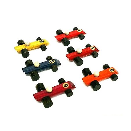 LOTTO 6 pz MACCHININE in LEGNO CON NUMERO GIOCO WOODEN CAR VINTAGE TOY 1970 